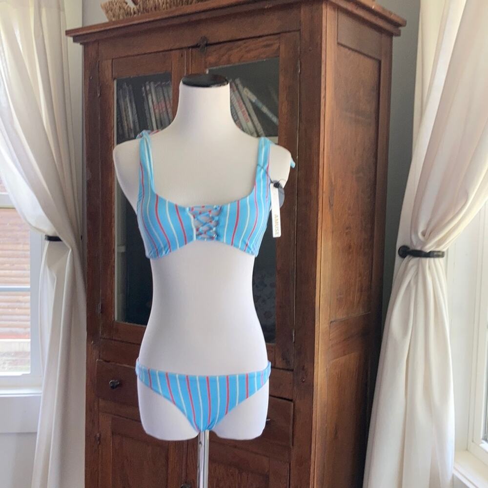 NWT Amuse Society Blue Striped Bikini, Size XS